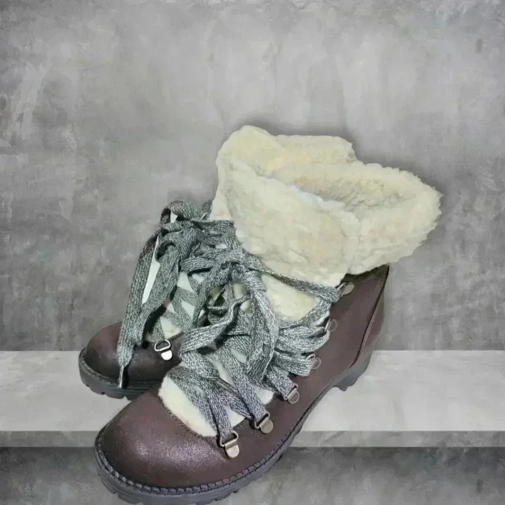Madden Girl Brown Multi Bunt Faux Fur Cuff Lace Boots/Booties. Size 7.5 - Picture 6 of 10